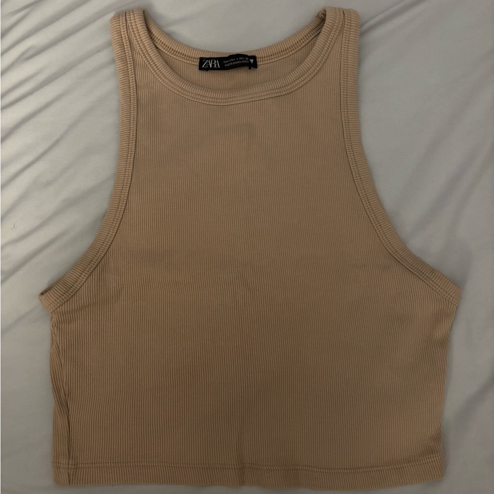 Zara Beige Ribbed Tank Top